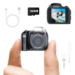 【2026業界超小サイズ】CHUDA デジタルカメラ 4K ミニカメラ キッズカメラ 6400万画素 OTG対応 1.54インチIPS画面 31g LEDライト 多種類フィルター 軽量 携帯便利 ウェブカメラ機能 キーホルダーセット USB充 ef0103ea