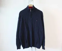 N ー 10059 /トミー・ヒルフィガー 正規品 メンズ ケーブル編み ハーフジップ ニット セーター M
