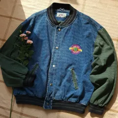 90s デニムジャケット レトロ 刺繍 オーバーサイズ デニム スタジャン XL