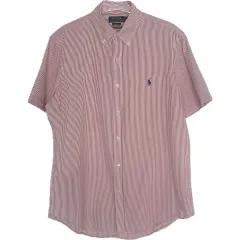 M ポロラルフローレン シアサッカー ストライプ 半袖 シャツ クラシックフィット