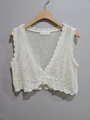 1+1 CINEMA CLUB ) アイボリー ニット クロップド カーディガン M