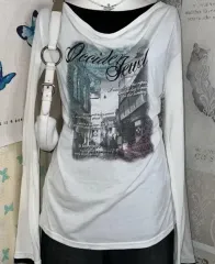 ヴィンテージ y2k グランジ レイヤード 長袖 Tシャツ 原宿 パンク ギャル