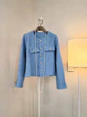 ツイード 春 レディース 長袖 ノーカラー ジャケット