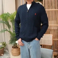 ポロ Ralph Lauren(ラルフローレン) ケーブル編み フルジップアップ ニット セーター ネイビー L （ 105 ）