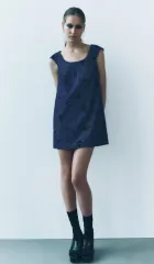 新品 ZARA(ザラ) zara ビーズ 装飾 デニム ミニワンピース