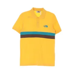 S THE NORTH FACE(ザノースフェイス) 黄色 バイカラー ロゴ 半袖 カラー ポロ Tシャツ