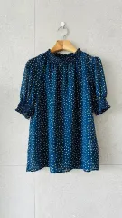 新品 ローリーズファームシャーリングドットシースルーブラウス半袖ネイビー L