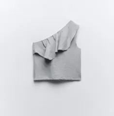 ザラ アシンメトリー RUN フリル リネントップス