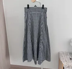 ウエスト後ろゴム 高品質チェックロングスカート 黒 55