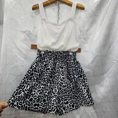 セットコーデ 66 ゴージ Vネック ノースリーブ レオパード キュロット 夏 ユニーク セクシー デイリー