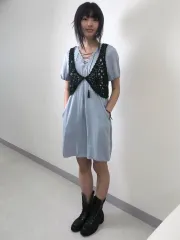 ヴィンテージ ブルー エスニック ヒッピー 半袖 ミニ ONE PIECE