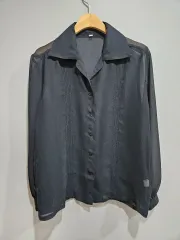 1+1 ブラック シースルー ブラウス S