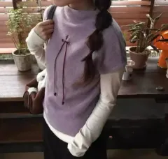 森ガール 葵ゆう깔 サワコ깔 ニット トップス Tシャツ ライトパープル