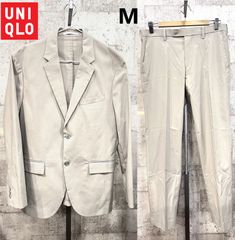 美品 ユニクロ ストレッチ 感動ジャケット/パンツ セットアップ M メンズ カジュアルスーツ ベージュ UNIQLO