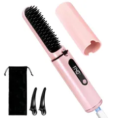 ヒートブラシ コードレス Type-C充電式 ミニ 持ち運び ブラシアイロン 4段階調節 140?200℃温度調整 コンパクト 200g軽量 ストレートブラシ 15分自動オフ やけど防止 ヘアアイロンブラシ 仕事 旅行 出張に最適 母の日 バ dffc3261