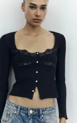 ZARA ザラ レース コンビ トップス ブラック ZARA レーストップス ZARA レース Tシャツ