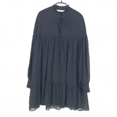 ZARA(ザラ) 春 夏 浸漬 V ピム ルーズフィット シースルースリーブ ワンピース 黒 ( HU38410 )