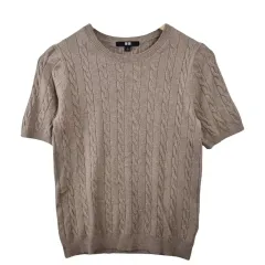UNIQLO UNIQLO(ユニクロ) ケーブル編み ベージュ 半袖 ニット L コットン
