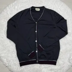 Hermes(エルメス) カーディガン バイカラー ステッチ チャコールグレー