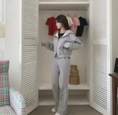 毎日 グレー 裏起毛 ジップアップパーカー フード付き ＋ ブーツカット パンツ トレーニング セットアップ セット