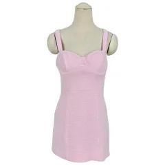 3129 ZARA(ザラ) ライトピンク ツイード ノースリーブ ミニワンピース