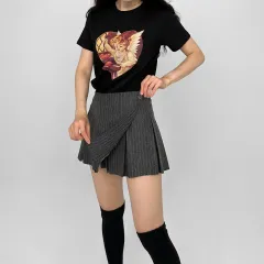 新品 ストライプ ボタン ミニ プリーツ スカート