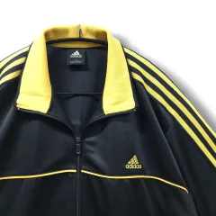 110 アディダス ブラック&GOLD パフォーマンス ビックロゴ ニットスーツ ジップアップ