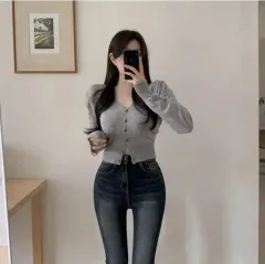 He.nique（エイブリー ジグザグ） ウール カシミア Vネック クロップド 長袖 ニット カーディガン