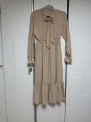 リボン ロング ワンピース ベージュ Free