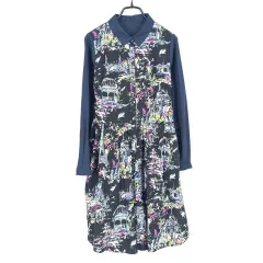 Chesty プリンティング ハーフボタン シャツ ミニワンピース ネイビー ( HU37896 )