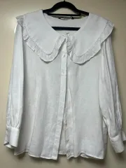ZARA(ザラ) フリル ビック襟 リネン ブラウス L