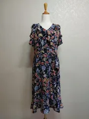 AB+ フラワー オープンショルダー フリルロングドレス