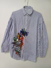 レディース ZARA(ザラ) プリンティング 刺繡 ストライプシャツ (オーバーフィット) 95 ー 100 )