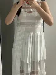 ユン・チュンホ デザイナー 白 プリーツ ワンピース