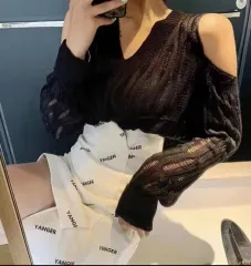 新品 オープンショルダー ニット メッシュ