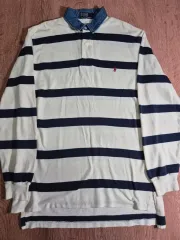 Polo ポロ ラルフ ローレン 90s デニム カラー ストライプ ラグビー シャツ