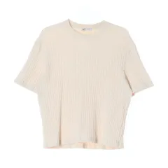 L ZARA(ザラ) ベージュ リブ 半袖 ニット セーター Tシャツ