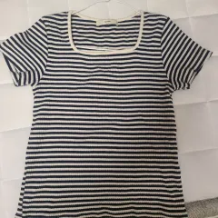 半袖ストライプス クエアネック