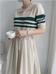 J ー 441 グリーンカラードレス プリーツワンピース ダンガラドレス カラーシャツワンピース