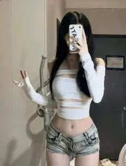 オフショルダー カットアウト 長袖 Tシャツ 出品 (4 color)(新品)