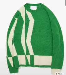 はい クルーネック セーター グリーン & ベージュ ニット セーター