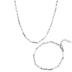 【新品】 [ZHEJIA] ネックレス チェーン 2個セット シルバーカッ プルネックレス＆ブレスレットセット 人気 [ 金属アレルギー対応 ] 恋人用 アクセサリー チタン ステンレス シルバー 普段使い 春服 夏服 シンプル 男女兼用 誕生日プレゼント 0