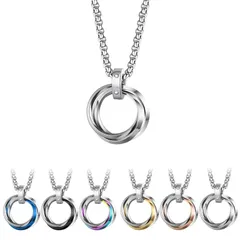【新品】 [LinnWell] ネックレス メンズ レディース ファッション人気アクセサリー 三連リング ペンダント ステンレスネックレス 誕生日 記念日プレゼント (シルバー)