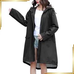 【新品】 [Fiorior] ＼選べる着丈2種類／【膝丈/ロング丈】 レインコート おしゃれ レディース 通勤 通学 かわいい 撥水 防水 フード 自転車 バイク 梅雨 袋付き 【シルエットが可愛い】 通常丈 ブラック XL 0