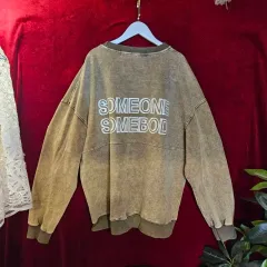 ダブルJD カーキ ヴィンテージウォッシュ バック レタリング ルーズフィット Tシャツ