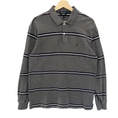 NAUTICA(ノーティカ) グレー ネイビー ストライプ カラー 長袖 ロングスリーブ 長袖 Tシャツ M