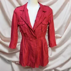 ヴィンテージ 赤 ポケット 綿麻 背が高い ジャケット