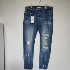 新ザラ ストレッチ ダメージ スキニーフィット 男 35 36