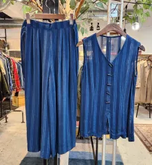 90s 日本 ヴィンテージ ノースリーブ ジャケット ＋ フルパンツ セットアップ