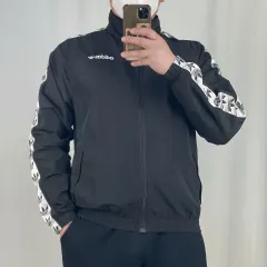 adidas(アディダス) サイドライン 黒 ウーブン ウインドブレーカー ジャケット M 250410